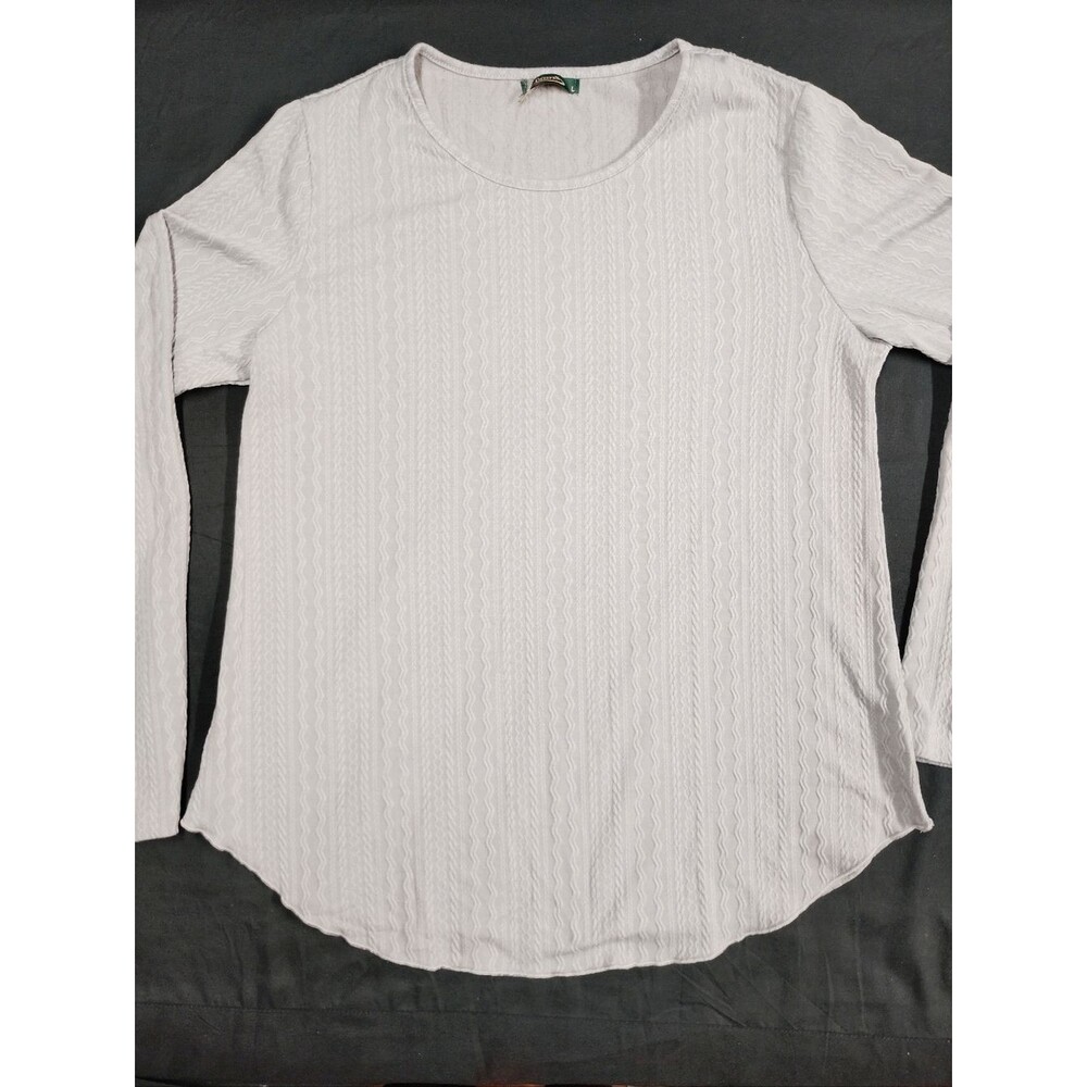 Light Grey Textured Business Casual Long Sleeve Top with Curved Hem
